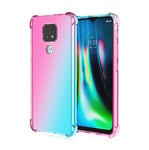 HAOTIAN Case for Motorola Moto E7 Plus/Moto G9 Play Case, Gradient Color Ultra-Slim Crystal Clear Anti Smudge Silicone Soft Shockproof TPU + Reinforced Corners Protection Phone Cover (Pink/Green)