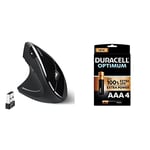 perixx PERIMICE-713L, Left Handed Wireless Vertical Mouse, 6 Buttons Design, 3 Level DPI, Power Switch + Duracell NEW Optimum AAA Alkaline Batteries [Pack of 4], 1.5 V LR03 MX2400
