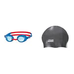 Zoggs Kids' Ripper Junior Swimming Goggles with Anti-fog And UV Protection (6-14 Years) & Unisex's Easy-fit Silicone Swimming Cap, Black, One Size