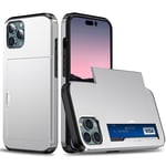 iPhone 15 Pro Max - SLIDE Hybrid cover med kortholder - Sølv