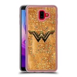 Head Case Designs Officially Licensed Justice League Movie Wonder Woman Logos Gold Clear Hybrid Liquid Glitter Compatible With Samsung Galaxy J6 Plus (2018)