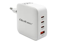 Qoltec - Strömadapter - Gan, 5-20V, 2.5-5A - 140 Watt - 5 A - Pd, Qc 3.0 - 4 Utdatakontakter (Usb, 3 X Usb-C (Pd)) - Vit