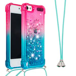 IMEIKONST Liquid Case for iPod Touch 7, Glitter Shiny Sequin Sparkle Quicksands With Drawstring Choker Soft Transparent Silicone TPU Protective Bumper Cover for iPod Touch 5 / Touch 6 Pink Blue YB