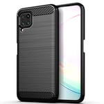For Huawei P40 Lite (6.4") Case, [Slim Fit] Shockproof Brushed Carbon Fibre [Protective Case] Cover, Silicone Gel Rubber Phone Case With [Screen Protector] For Huawei P40 Lite (JNY-L21A) - Black