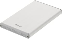 DELTACO eksternt kabinett for 1x2,5" SATA 6Gb/s-harddisk, USB3, sølv