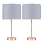 Pair of - Modern Standard Table Lamps in a Copper Metal Finish with a Grey Cylinder Shade - Complete with 4w LED Candle Bulbs [3000K Warm White]