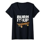 Womens Skater - Burn It Up - Skateboard V-Neck T-Shirt
