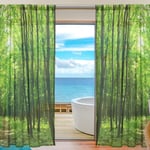 ALAZA Sheer Voile Curtains, Landscape Forest Green Polyester Fabric Window Net Curtain for Bedroom Living Room Home Decoration, 2 Panels, 84 x 55 inch