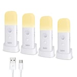 Veilleuse avec détecteur de mouvement [Lot de 4], rechargeable, portable, avec câble USB, applique murale sans fil avec allumage et arrêt automatique pour armoire, cuisine, escalier, chambre à coucher