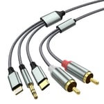 Lightning till RCA-kabel, ljudaux-adapter, RCA till 3,5 mm-kabel, USB C till 2 RCA-ljudkabel, 3-i-1-ljudkabel för bil, hemmabio, högtalare och mer