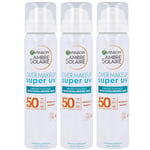 Garnier Ambre Solaire Over Makeup Super Uv Protection Mist Spf50 75ml PACK OF 3