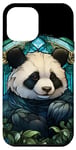 Coque pour iPhone 12 Pro Max Bleu vitrail panda ours feuilles vertes zoo portrait art