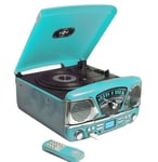 Steepletone Roxy 4 1960 Retro Style Record Player 4-in-1 Music Centre Gloss Blue