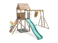 Wooden Climbing Frame Swings Slide Monkey Bars Childrens Garden FrontierFort Max