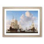 Willem van de Velde the Younger Dutch men of war Classic Painting Framed Wall Art Print, Ready to Hang Picture for Living Room Bedroom Home Office Décor, Oak A3 (46 x 34 cm)