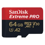 Sandisk MicroSDXC Extreme Pro 64 GB 200MB/s minnekort