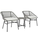 Trädgårdsmöbelset i polyrattan, utelounge balkongmöbler för 2 personer, 3-delad sittgrupp med 2 stolar, sidobord, kuddar, väderb