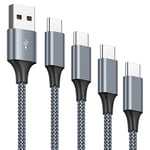 AVIWIS Câble USB Type C [Lot de 4, 0.3m+1m+2m+3m] Chargeur USB C en Nylon Tressé Charge Synchro Rapide pour Samsung Galaxy S10/ S9 /S8 /Note 10 9,Huawei P20/ Mate20,MI A1 -Gris