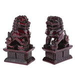 lachineuse - Statuettes Lions Chinois Rouges - 2 Figurines Chiens Fu - 10,5 x 6 x 4 cm - Déco Chinoise Asiatique - Décoration Feng Shui pour Maison, Bureau, Intérieur - Idée Cadeau Chine Asie