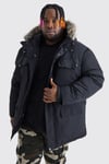 Men's Plus Faux Fur Hooded Arctic Parka Jacket In Black - Xxxl, Black