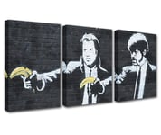 Banana Gun Banksy Canvas Wall Art for Living Room Decor 3 Pieces Black and White Graffiti Street Art Picture Print Pop Art Kitchen Wall Decor Artwork Home Decor Room Wall Pictures Framed 42x20 Inch