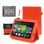 MOFRED® Orange Kindle Fire HD 7" Tablet (2013 Model) Case-MOFRED® Executive Multi Function Standby Case with Built-in Magnet for Sleep / Wake feature for the Kindle Fire HD 7" Case + Screen Protector + Stylus Pen (Available in Mutiple Colors)