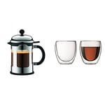 Bodum 11171-16 New-Chambord Cafetière à Piston / Bec Verseur 4 Tasses / 0,5 L + Set de 2 verres Pavina 25 cl