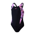 Speedo Girl's Hyperboom Splice Muscleback Swimsuit, True Navy/Miami Lilac/ Taffy Pink, 13-14 Years