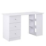 HOMCOM Bureau informatique multimédia multi-rangements 3 tiroirs 2 étagères 120L x 49l x 72H cm blanc