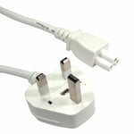 1.8m Power Cord UK Plug to C5 Clover Leaf CloverLeaf Lead Cable White [007656]