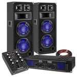 Fenton Party Speaker System, Bluetooth DJ Mixer and Amplifier Disco Bedroom Set BS-208 Double 8 Inch LED Light-Up Loudspeakers