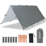 ADIKING Bâche Anti-Pluie 3,2m X 3m Toile de Tente Imperméable Bâche de Camping Portable Abri de Randonnée Anti UV Léger pour Camping Activités de Plein Air (Gris)