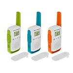 Motorola Talkie-walkie portée de 4 km Blanc avec Contours Orange/Vert/Bleu, TLKR T42 Trio