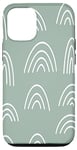 iPhone 14 Pro Rainbow Line Art Abstract Aesthetic Pattern Sage Green Case
