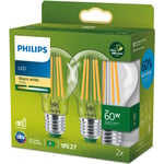 Philips 2-pack LED E27 Normal 4W (60W) Klar 840lm 2700K Energiklass A