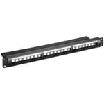 19 inch Keystone patch panel, 24 port, sort, Paperbox med label