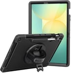 Armor-x Rainproof Military Grade Rugged Case With Hand Strap And Kick-stand Samsung Galaxy Tab S10 Fe+ Svart