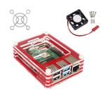 Deylaying Acrylic Housing with Quiet Fan for Raspberry Pi 4B - Shockproof Case with Metal Fan Cover (Red)