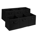 Amazon Basics Collapsible Fabric Storage Cube/Organiser with Handles, Pack of 6, Solid Black, 33 x 33 x 33 cm