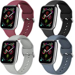 Yandu 4 Pack Compatible with Apple Watch Strap 38mm 42mm 40mm 44mm, Soft Silicone Sport Replacement Straps Compatible for iWatch Series 5 4 3 2 1 (02 Black,Grey,Wine red,Grey blue, 38mm/40mm-M/L)