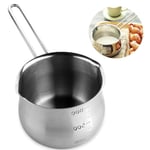 Non-Stick Pan Milk Pot Butter Chocolate Melted Heating Pot Warmer Pan Small Saucepan Cheese Pot with Pour Spouts-Silver