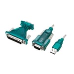 LogiLink Câble Adaptateur USB 2.0 (Type A) vers série (RS232) avec Adaptateur (DB9 vers DB25) pour Win 11, Longueur 1,3 m