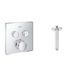 GROHE Grohtherm SmartControl - Concealed Square Thermostat for Shower or Bath (2 Valves & 28724000 | Rainshower Metal Ceiling Shower Arm | 142mm, Chrome