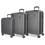 MOVOM Wood Luggage Set Grey 55/65/75 cm Rigid ABS Closure TSA 217L 11.3 kg 4 Wheels Double Hand Luggage, Grey, One Size, Suitcase Set