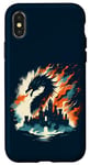 Coque pour iPhone X/XS Jeu de fantaisie château de réflexion double exposition Dragon Flamme