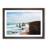 Big Box Art Seascape Victoria Australia Twelve Apostles Cliffs Beach (2) Framed Wall Art Picture Print Ready to Hang, Walnut A2 (62 x 45 cm)