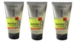 3 x L'oreal Studio Line Invisi'Hold 24H Natural Clear Gel Extra Strength 150ml