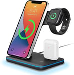 Wireless Charger, 15W 3in1 Charging Dock Compatible with Apple iPhone 8/9/10/11/12 Series Apple Watch 2/3/4/5 Series AirPods, Fast Charger for Samsung S10/ S20/ S21 Huawei Qi Compatible Phones (Black)
