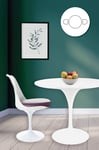 Tulip Set - White Medium Circular Table and Two Chairs with PU Cushion