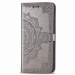 VGANA Case Compatible for OPPO Realme 5 Pro, Leather Wallet Cover Elegant Datura Embossed Pattern with Card Solt and Magnetic Closure Phone Shell. Gray